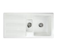 Rak Ceramics 1010 X 510mm 1.5-Bowl Fireclay Inset Kitchen Sink, Gloss White, Undrilled, Deep Bowl, 10-Year Guarantee