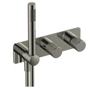 RAK Ceramics Amalfi Horizontal Concealed Thermostatic Dual Control Shower Valve with Handset | Brushed Nickel | Metal | 280mm x 283mm x 140mm
