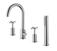 RAK Ceramics Ella Deck Mounted 4 Tap Hole Bath Shower Mixer Tap | Chrome | Brass | 380mm x 318.5mm x 207mm