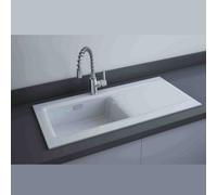 Rak Ceramics Gourmet Dream 2 White Ceramic Kitchen Sink - 1.0 Bowl, Reversible Drainer, 1055 X 545mm