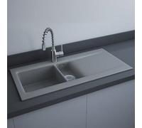 Rak Ceramics Grey Matt 1.5-Bowl Ceramic Inset Kitchen Sink, 1010 X 510 X 220 mm, 10-Year Guarantee