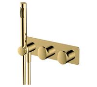 RAK Ceramics Horizontal Concealed Thermostatic Dual Control Shower Valve with Handset | Brushed Gold | Metal | 280mm x 80mm x 440mm