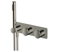 RAK Ceramics RAK Horizontal Two Outlet Thermostatic Concealed Shower Valve and Handset Brushed Nickel Finish: Brushed Nickel