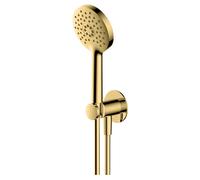 RAK Ceramics Petit Brushed Round Shower Handset and Bracket | Gold | Brass | 118mm x 76mm x 290mm