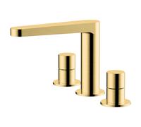 RAK Ceramics Petit Round Deck Mounted 3 Tap Hole Basin Mixer Tap | Brushed Gold | Brass | 203.2mm x 151mm x 178mm