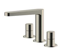 RAK Ceramics Petit Round Deck Mounted 3 Tap Hole Basin Mixer Tap | Brushed Nickel | Metal | 203.2mm x 151mm x 178mm