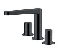 RAK Ceramics Petit Round Deck Mounted 3 Tap Hole Basin Mixer Tap | Matt Black | Brass | 203.2mm x 151mm x 178mm