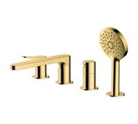 RAK Ceramics Rak Petit Round 4 Hole Deck Mounted Bath Shower Mixer Tap Brushed Gold Finish: Brushed Gold