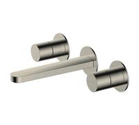 RAK Ceramics Petit Round Wall Mounted 3 Tap Hole Basin Mixer Tap | Brushed Nickel | Brass | 263.2mm x 60mm x 252mm