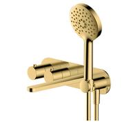 RAK Ceramics Petit Round Wall Mounted Concealed Thermostatic Bath Shower Mixer Tap | Brushed Gold | Brass | 380mm x 80mm x 232mm