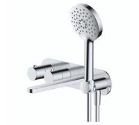 RAK Ceramics Petit Round Wall Mounted Concealed Thermostatic Bath Shower Mixer Tap | Chrome | Brass | 380mm x 80mm x 232mm