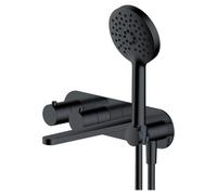 RAK Ceramics Petit Round Wall Mounted Concealed Thermostatic Bath Shower Mixer Tap | Matt Black | Brass | 380mm x 80mm x 232mm