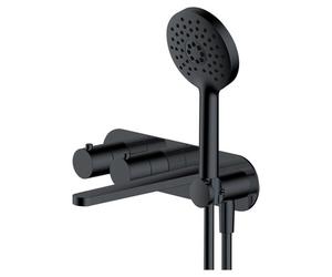 RAK Ceramics Petit Round Wall Mounted Concealed Thermostatic Bath Shower Mixer Tap | Matt Black | Brass | 380mm x 80mm x 232mm