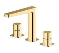 RAK Ceramics RAK Petit Square 3 Hole Deck Mounted Basin Mixer Tap Brushed Gold Finish: Brushed Gold