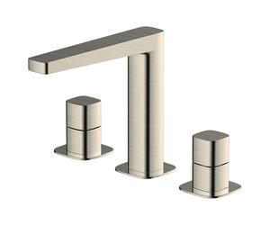 RAK Ceramics Petit Square Deck Mounted 3 Tap Hole Basin Mixer Tap | Brushed Nickel | Brass | 200mm x 167mm x 177mm