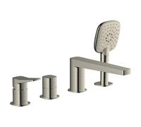 RAK Ceramics Petit Square Deck Mounted 4 Tap Hole Bath Shower Mixer Tap | Brushed Nickel | Metal | 241mm x 272mm