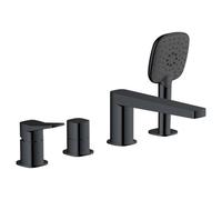 RAK Ceramics RAK Petit Square 4 Hole Deck Mounted Bath Shower Mixer Tap Matt Black Finish: Matt Black