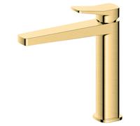 RAK Ceramics Petit Square Mid Height Basin Mixer Tap | Brushed Gold | Brass | 47mm x 219mm x 209mm