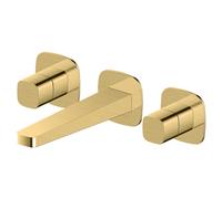 RAK Ceramics Petit Square Wall Mounted 3 Tap Hole Basin Mixer Tap | Brushed Gold | Brass | 263.2mm x 68mm x 258mm