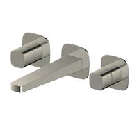 RAK Ceramics Petit Square Wall Mounted 3 Tap Hole Basin Mixer Tap | Brushed Nickel | Brass | 263.2mm x 68mm x 258mm