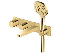 RAK Ceramics Petit Square Wall Mounted Concealed Thermostatic Bath Shower Mixer Tap | Brushed Gold | Metal | 340mm x 80mm x 230mm