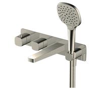 RAK Ceramics Petit Square Wall Mounted Concealed Thermostatic Bath Shower Mixer Tap | Brushed Nickel | Metal | 340mm x 80mm x 230mm