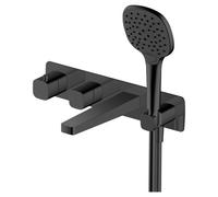 RAK Ceramics Petit Square Wall Mounted Concealed Thermostatic Bath Shower Mixer Tap | Matt Black | Metal | 340mm x 80mm x 230mm