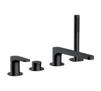 RAK Ceramics Portofino Deck Mounted 4 Tap Hole Bath Shower Mixer Tap | Matt Black | Metal | 220mm x 220mm