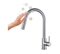 RAK Ceramics Prague One Touch Pull-out Kitchen Sink Mixer Tap | Chrome | Brass | 210mm x 420mm x 240mm