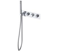 RAK Ceramics Prima Tech Concealed Horizontal Thermostatic Dual Control Shower Valve with Hand Shower and Back Plate | Chrome | Brass | 350mm x 80mm x 176mm