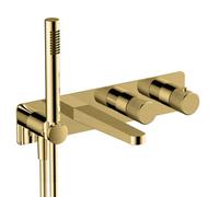 RAK Ceramics Rak Amalfi Brushed Gold Solid Brass Thermostatic Concealed Dual Outlet Shower Valve & Bath Spout With Handset