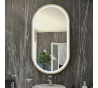 RAK Ceramics Rak Art Oval 550X1000mm Brushed Gold Led Bathroom Mirror With Touch Sensor & Demister