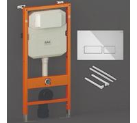 RAK Ceramics Rak Eco-Fix 1.14M Wall-Mounted Concealed Cistern Frame & White Glass Dual Flush Plate For Wall-Hung Wcs
