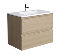 RAK Ceramics Rak Joy Modern Bathroom Rectangular Wall Hung Soft Close Wash Basin Vanity Unit 800mm Scandinavian Oak Finish Mdf (Unit Only)