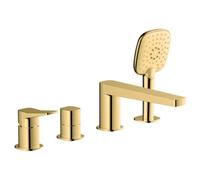 RAK Ceramics Rak Petit 4-Hole Modern Bath Shower Mixer Tap - Deck-Mounted, Brushed Gold Solid Brass