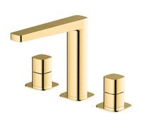 RAK Ceramics Rak Petit Modern Brushed Gold 3 Hole Deck Mounted Basin Mixer Tap