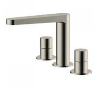 RAK Ceramics Petit Round Deck Mounted 3 Tap Hole Basin Mixer Tap | Brushed Nickel | Brass | 203.2mm x 151mm x 178mm