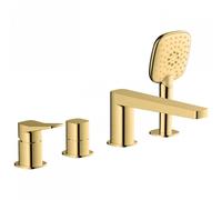 RAK Ceramics Petit Square Deck Mounted 4 Tap Hole Bath Shower Mixer Tap | Brushed Gold | Brass | 241mm x 272mm
