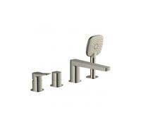 RAK Ceramics Petit Square Deck Mounted 4 Tap Hole Bath Shower Mixer Tap | Brushed Nickel | Brass | 241mm x 272mm
