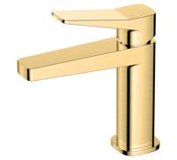 RAK Ceramics Rak Petit Square Modern Basin Mixer Tap - Brushed Gold Solid Brass Mono, 15-Year Guarantee
