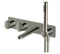 RAK Ceramics Rak Portofino Brushed Nickel Wall-Mounted Thermostatic Bath Shower Mixer Tap With Dual Outlet & Shower Kit