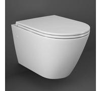 RAK Ceramics Rak Resort D-Shape Rimless Wall Hung Toilet Pan With Soft Close Quick Release Slimline Seat - White Ceramic