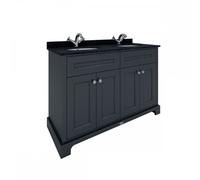 RAK Ceramics RAK Washington Freestanding 1200mm 4 Door Vanity Unit With Worktop & Basin 3 Tap HolesBlack Worktop Black Finish: Black Worktop Black
