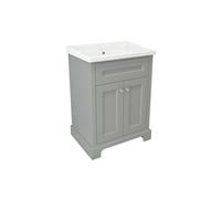 RAK Ceramics RAK Washington Freestanding 600mm 2 Door Vanity Unit With Ceramic Basin 1 Tap Hole Grey Finish: Grey, Please Select Size: 600mm, Number o