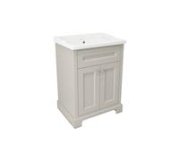 RAK Ceramics RAK Washington Freestanding 600mm 2 Door Vanity Unit With Ceramic Basin 3 Tap Holes Greige Finish: Greige, Please Select Size: 600mm, Num
