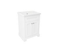 RAK Ceramics RAK Washington Freestanding 600mm 2 Door Vanity Unit With Ceramic Basin 3 Tap Holes White Finish: White, Please Select Size: 600mm, Numbe