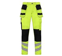 RAK Men’s Hi Vis Work Trousers Reflective Tape Work Trousers Cargo Multi Pocket High Visibility Workwear Pants HV-1 (CV1-PR1, 36W X 32L) Yellow