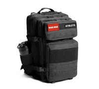 RAK-PAK 45L Tactical Gym Backpack with 2 Patch Panels, MOLLE System, Dual Bottle Holders & Clamshell Opening, Black, L, Tactical Gym Backpack / Functional Training Bag
