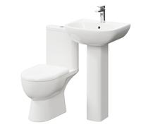 RAK Tonique Full Pedestal Basin and Open Back Toilet Suite | White | ABS Polished Chrome | 550mm