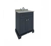 RAK Washington Freestanding 600mm 2 Door Vanity Unit With Worktop & Basin 1 Tap Hole Beige Worktop Black Unit Finish: Beige Worktop Black Unit, Pl